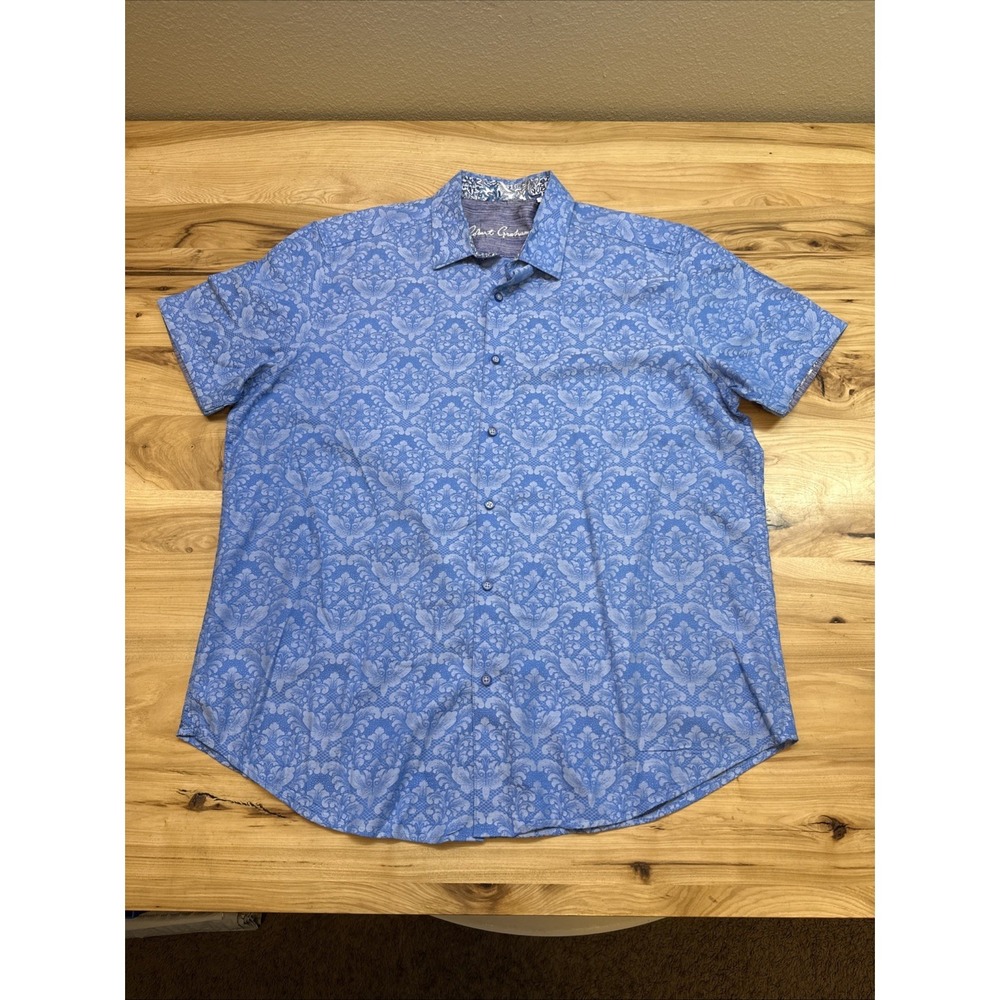 Robert Graham Button Up Short Sleeve Shirt Mens Size 2XL Blue Paisley